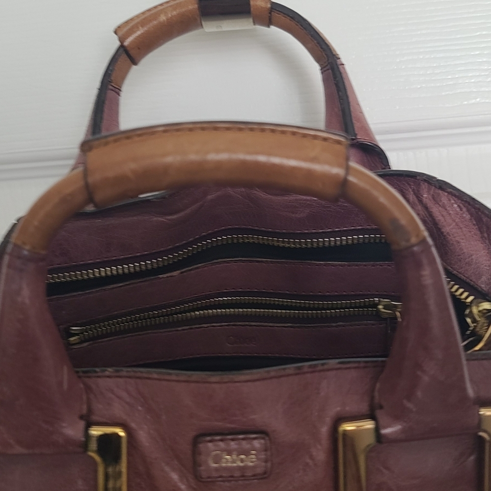 Chloe Burgundy Leather Satchel with Gold Hardware - Picture 3 of 13